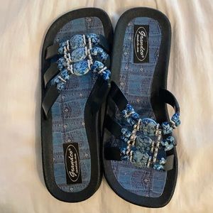 Beaded sandals, blue, sz 8